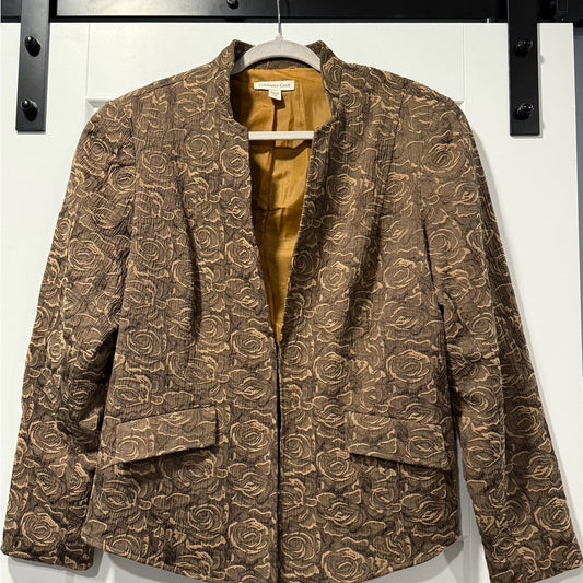 Vintage Coldwater Creek Gold and Black Floral Patterned Jacket Ladies Size 16