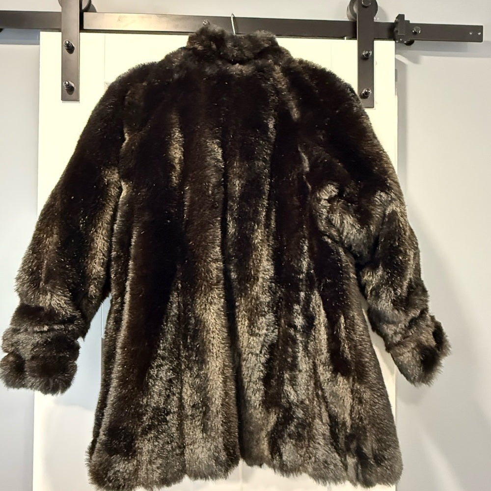 Vintage Reversible Luxurious Brown Faux Fur Coat w/ All-Weather Inside Sz 18