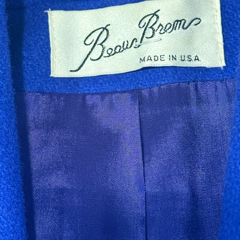 Vintage Royal Blue Ladies Wool Coat by Beau Brem Size 12 Union Made in USA