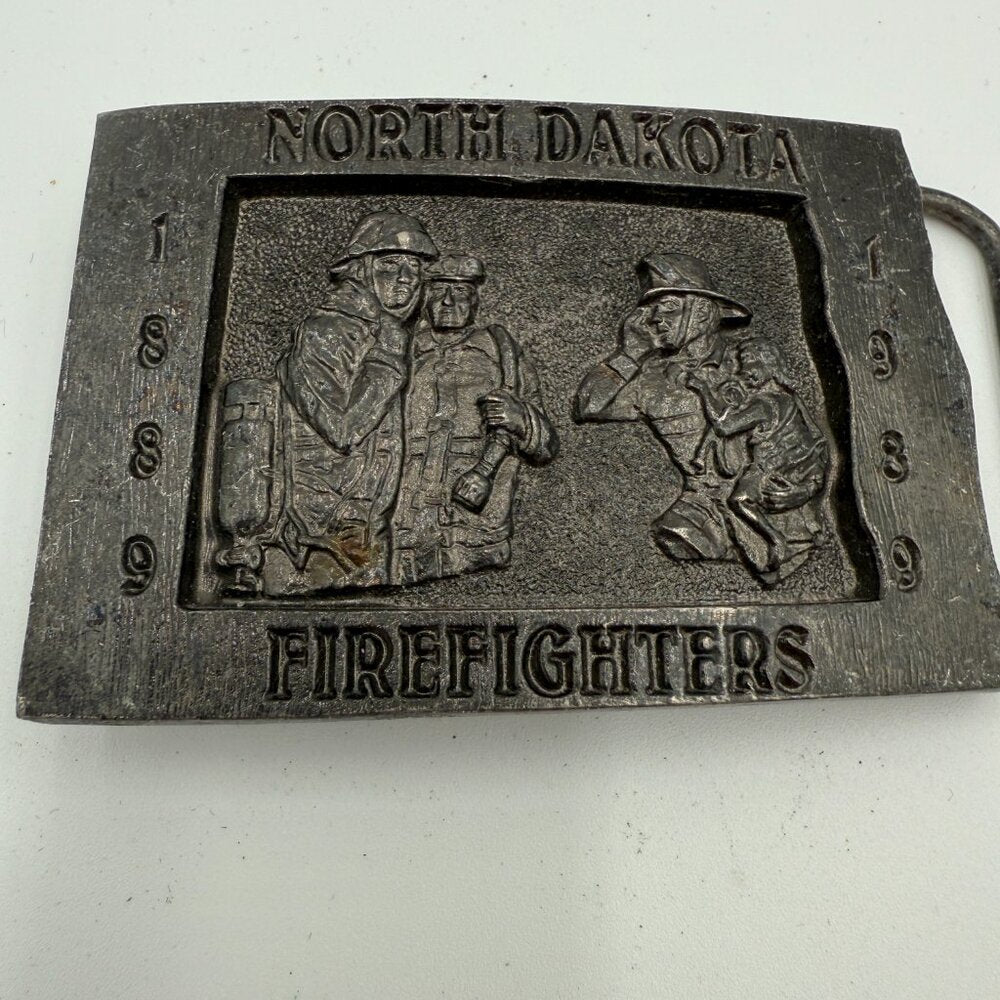 Vintage 1989 North Dakota Firefighters Belt Buckle