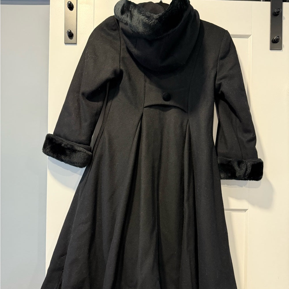 Vintage Fabulous Furs Black Wool Hooded Cape Coat Girls Size 7