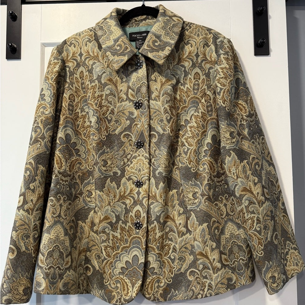Vintage Focus 2000 Paisley Blazer in Beige, Tan and Gold Women’s 16W