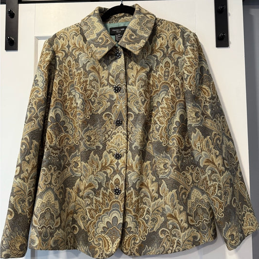 Vintage Focus 2000 Paisley Blazer in Beige, Tan and Gold Women’s 16W