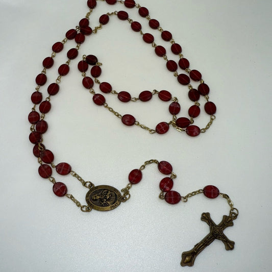 Vintage Pretty Red Lucite Beaded Rosary Necklace