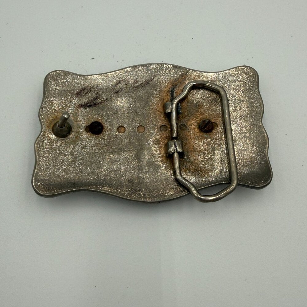 Vintage Silver Polished Stone Belt Buckle