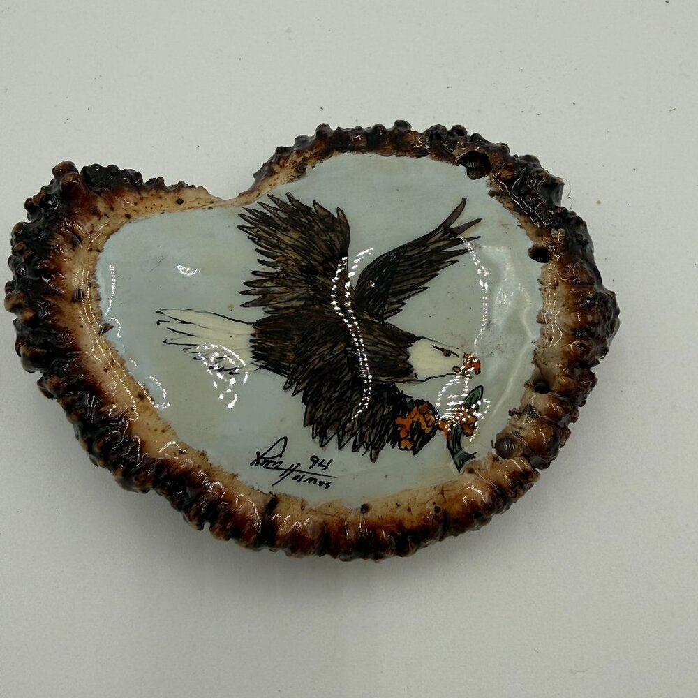Vintage Painted Eagle on Wood Belt Buckle