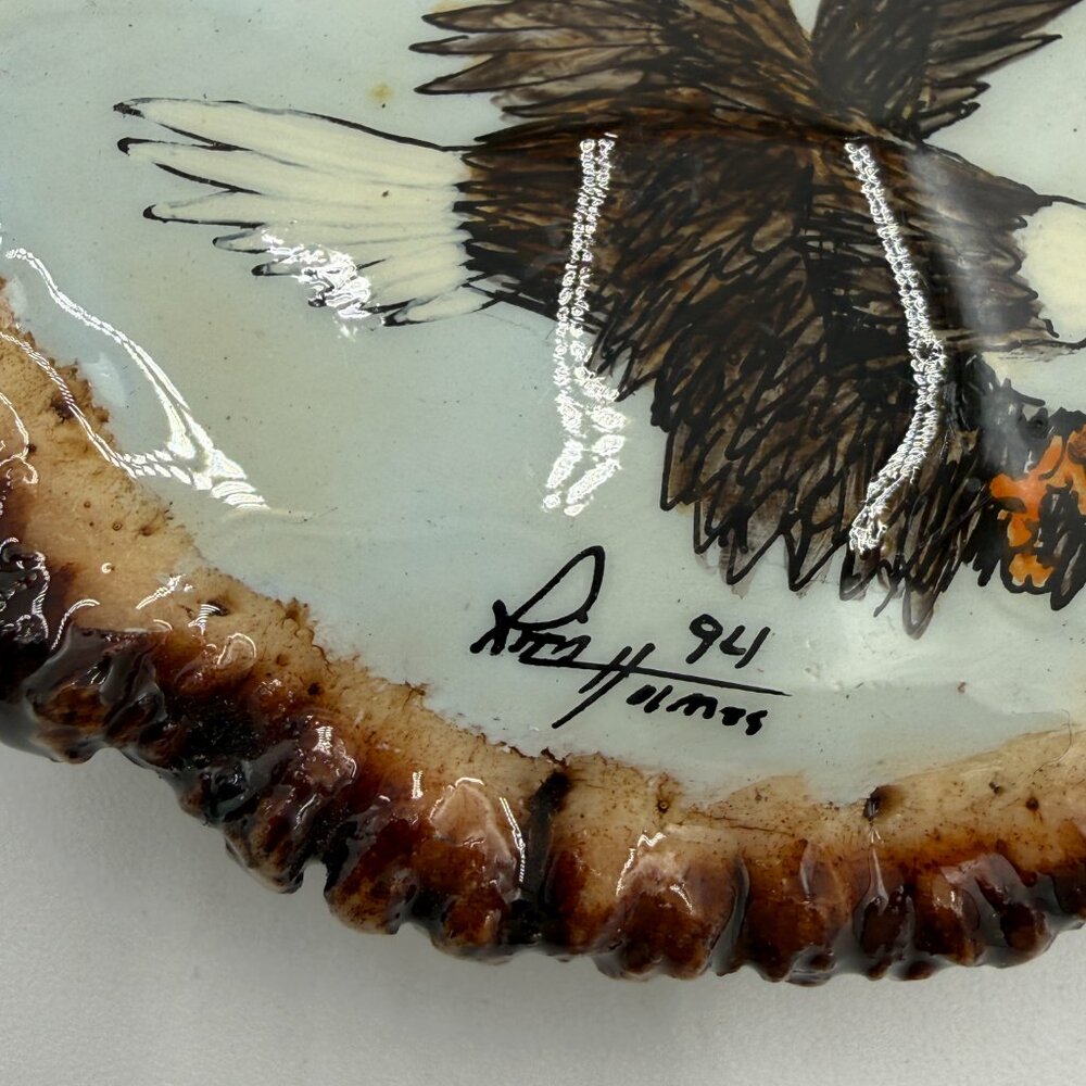 Vintage Painted Eagle on Wood Belt Buckle