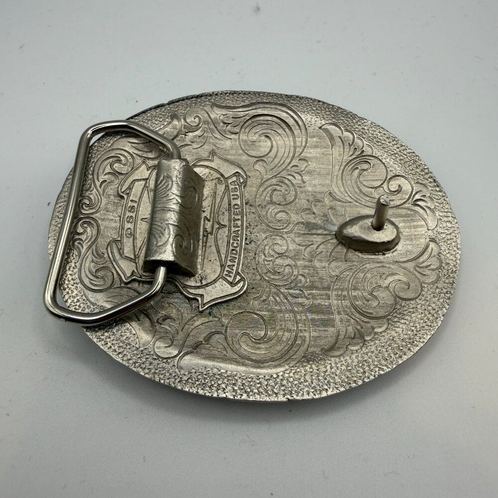 Vintage Silver & Black American Flag w/ Eagle Belt Buckle