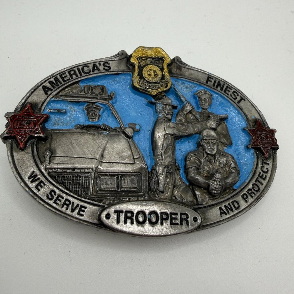 America's Finest Trooper Multi-Color Pewter Belt Buckle