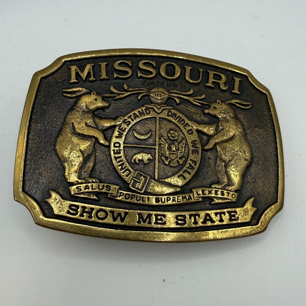 Vintage Brass Missouri Show Me State Belt Buckle