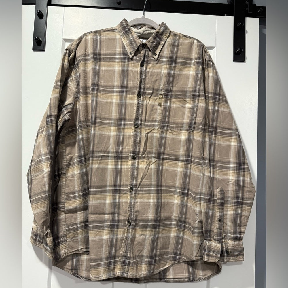 Men's Columbia Plaid Button-Down Shirt - Beige and Brown Size XL