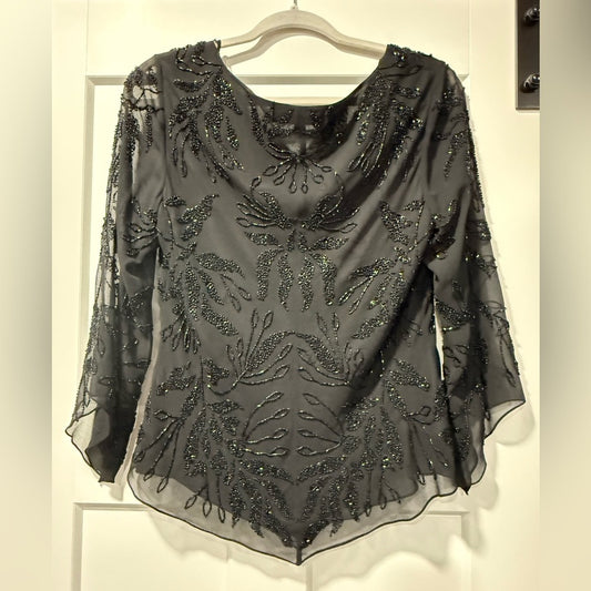 Jkara New York Elegant Black Beaded Women's Top Size Medium