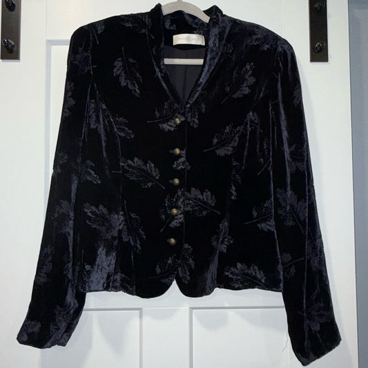 Elegant Navy Blue Velvet Jacket With Floral Pattern by Dana Buchman Ladies Sz 12