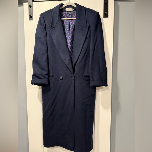 Vintage Ashley Scott Navy Blue Wool Trench Coat Ladies Size 15/16