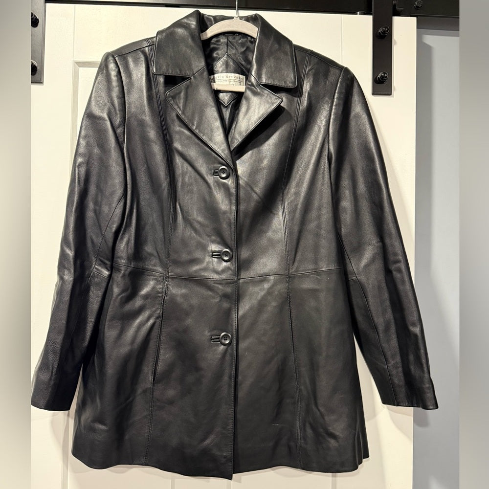 Vintage Valerie Stevens Black Leather Coat Ladies Size Large