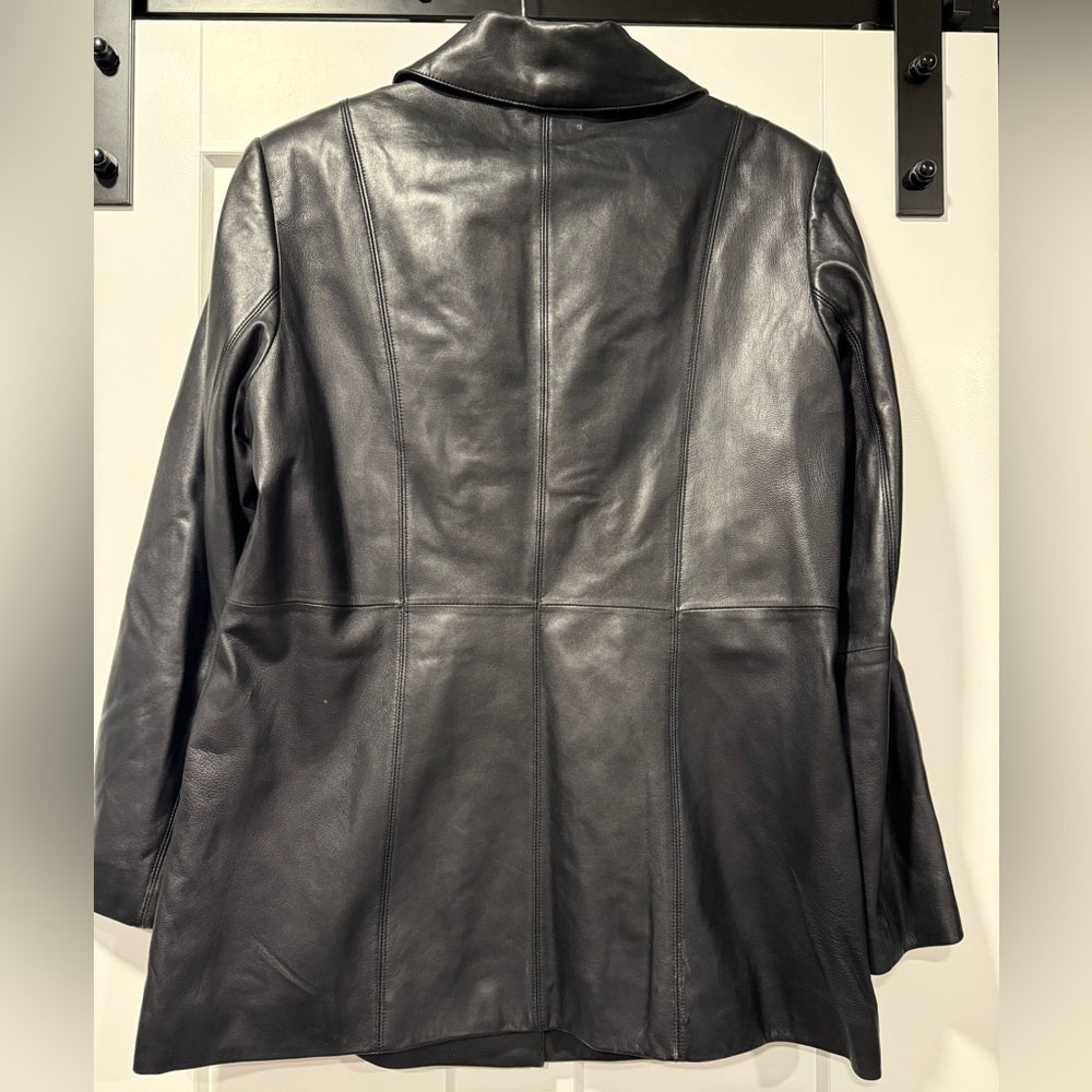 Vintage Valerie Stevens Black Leather Coat Ladies Size Large