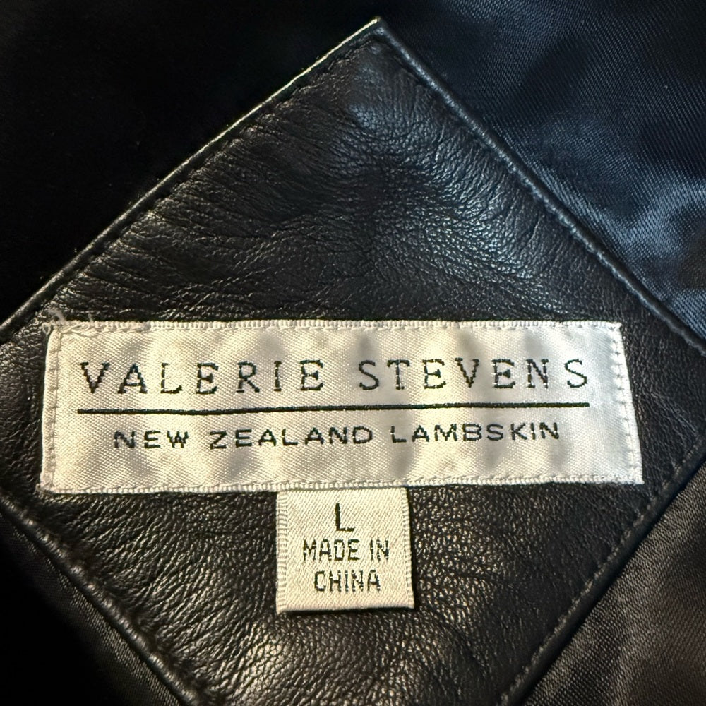 Vintage Valerie Stevens Black Leather Coat Ladies Size Large