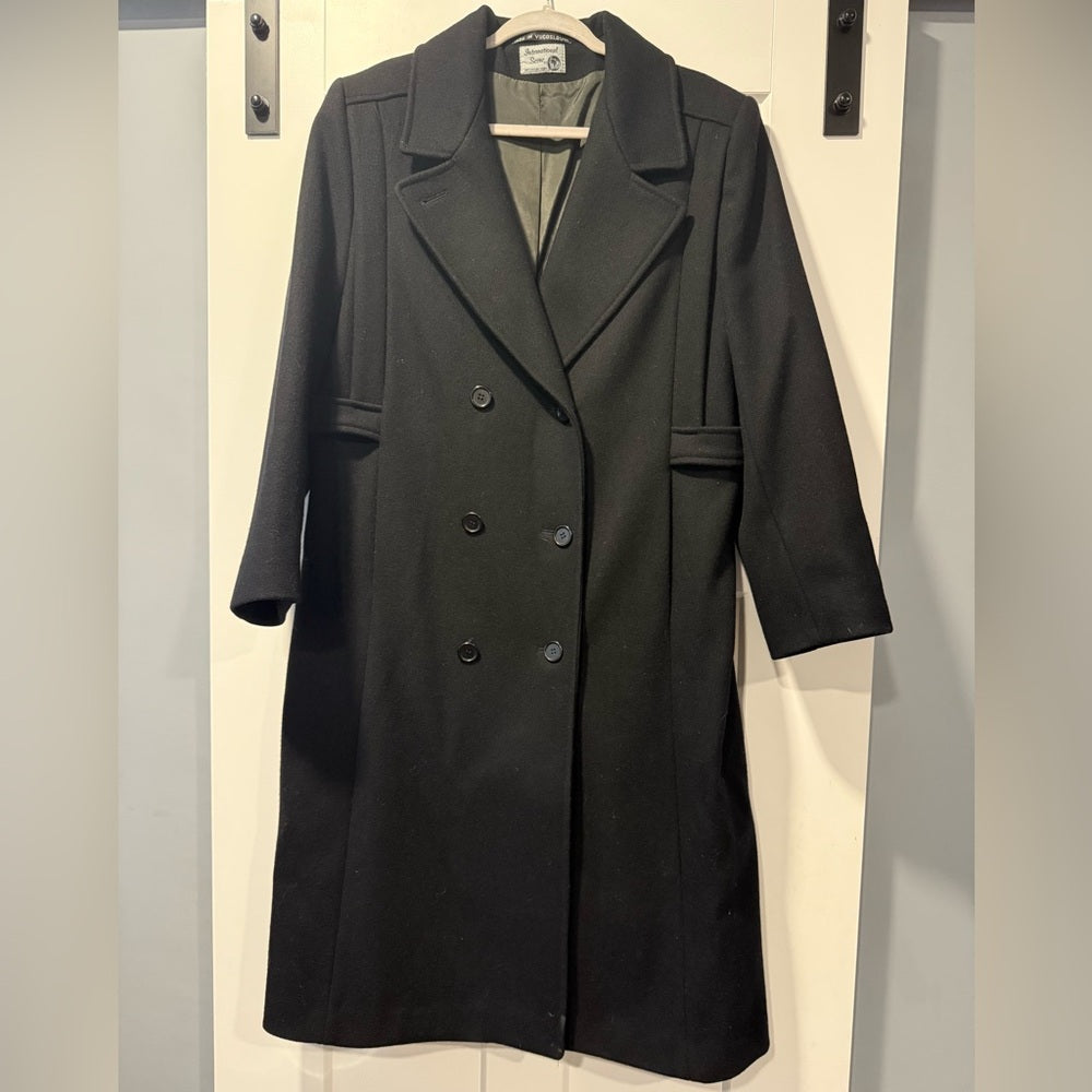 Vintage Black Double-Breasted Wool Trench Coat by International Scene Ladies 16