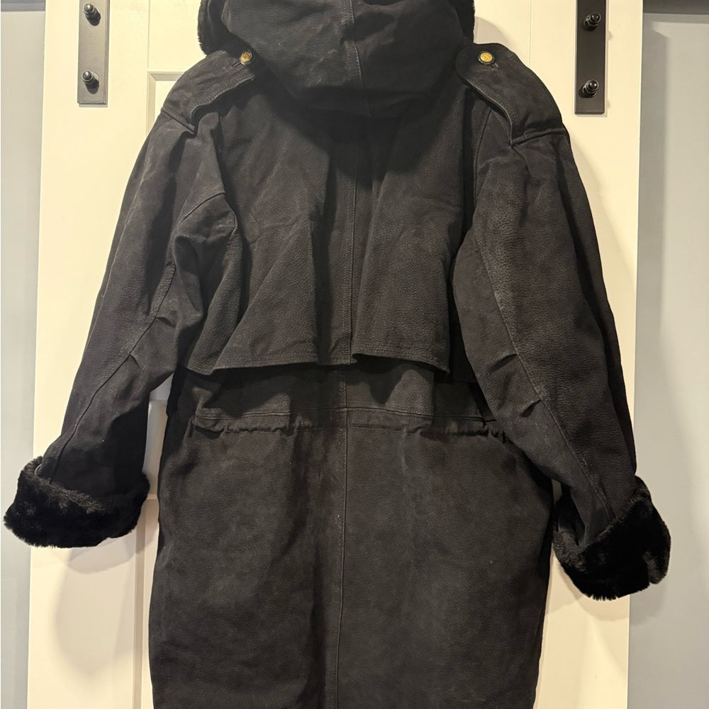 Vintage Black Suede Coat With Faux Fur Accents by Middlebrook Park Ladies Small