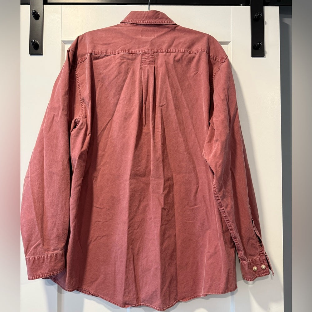 Vintage L. L. Bean Men's Rose-Red Cotton Button-Up Shirt Size Large Tall