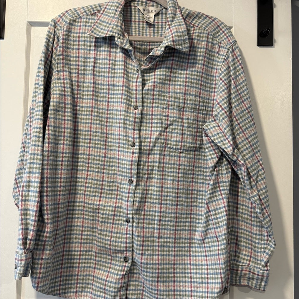 Vintage Van Heusen Blue, Mauve & Pink Checkered Flannel Shirt Ladies Size XL