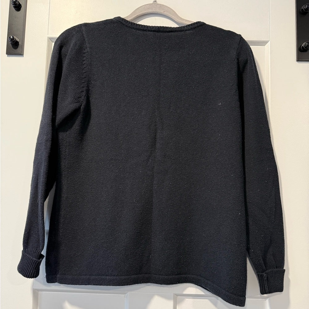 Vintage Black Sweater With Ruffle Front by Denim & Co. Ladies Size Small