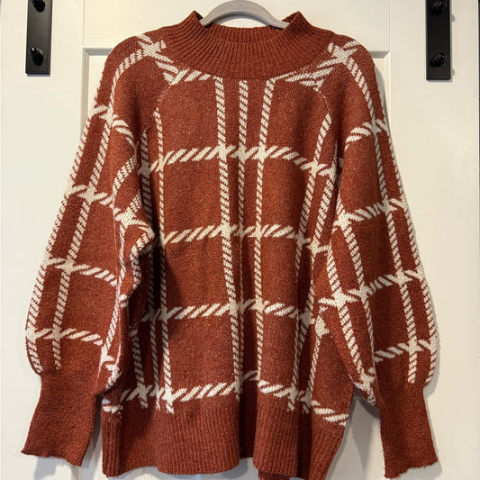 Maurices Rust and White Plaid Mock Turtleneck Sweater Ladies Size 1X