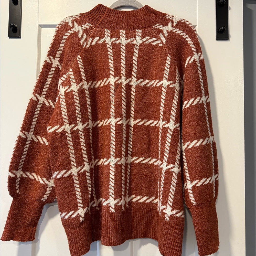 Maurices Rust and White Plaid Mock Turtleneck Sweater Ladies Size 1X