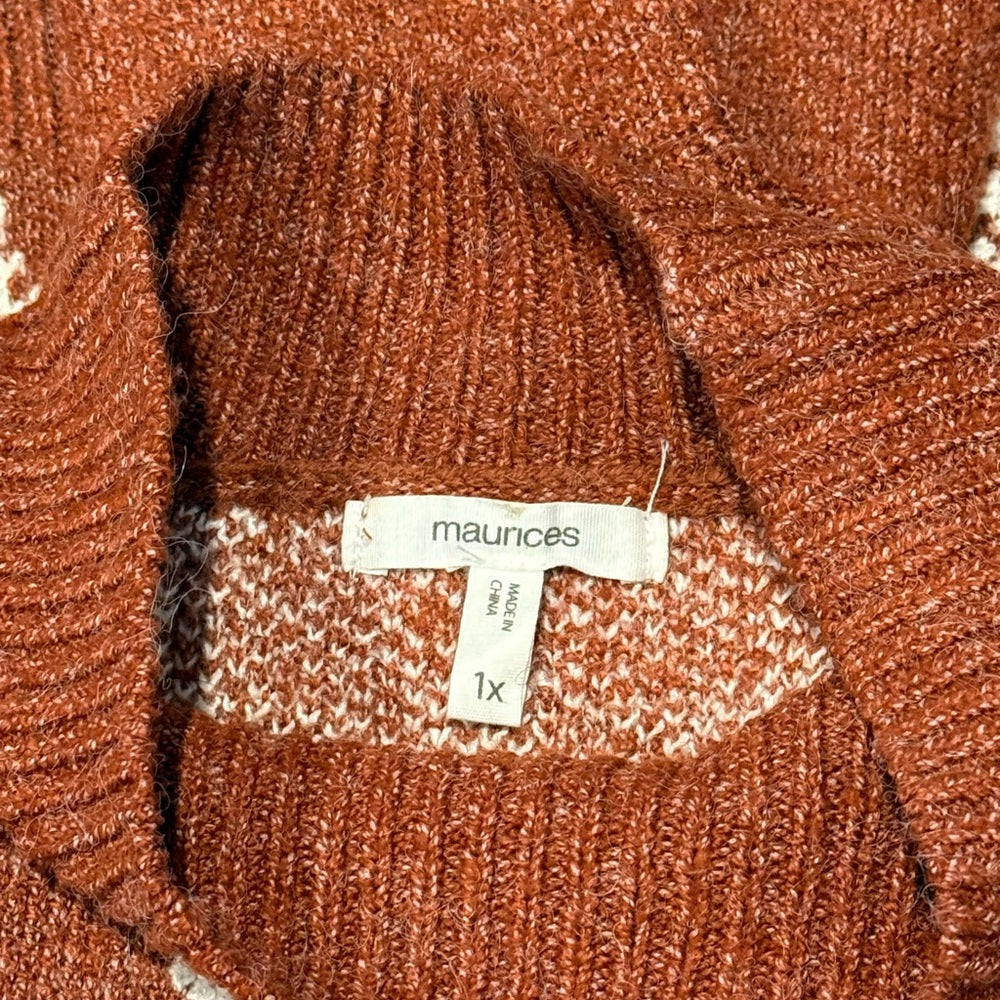 Maurices Rust and White Plaid Mock Turtleneck Sweater Ladies Size 1X