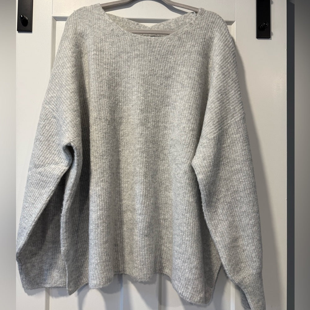 Gilli Light Gray Women's Crew Neck Sweater w/ Criss-Cross Back Sz 2X
