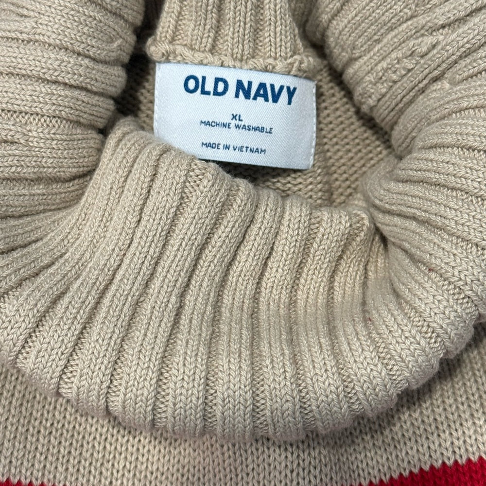 Old Navy Beige and Red Turtleneck Sweater Ladies Size XL