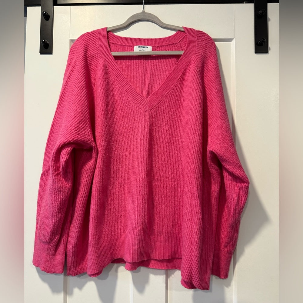 Old Navy Super Soft Bright Pink V-Neck Sweater Ladies Size XXL