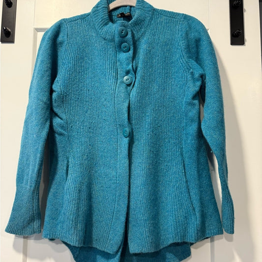 Vintage Eileen Fisher Teal Button-Up Cashmere Jacket Sweater Ladies Size Large