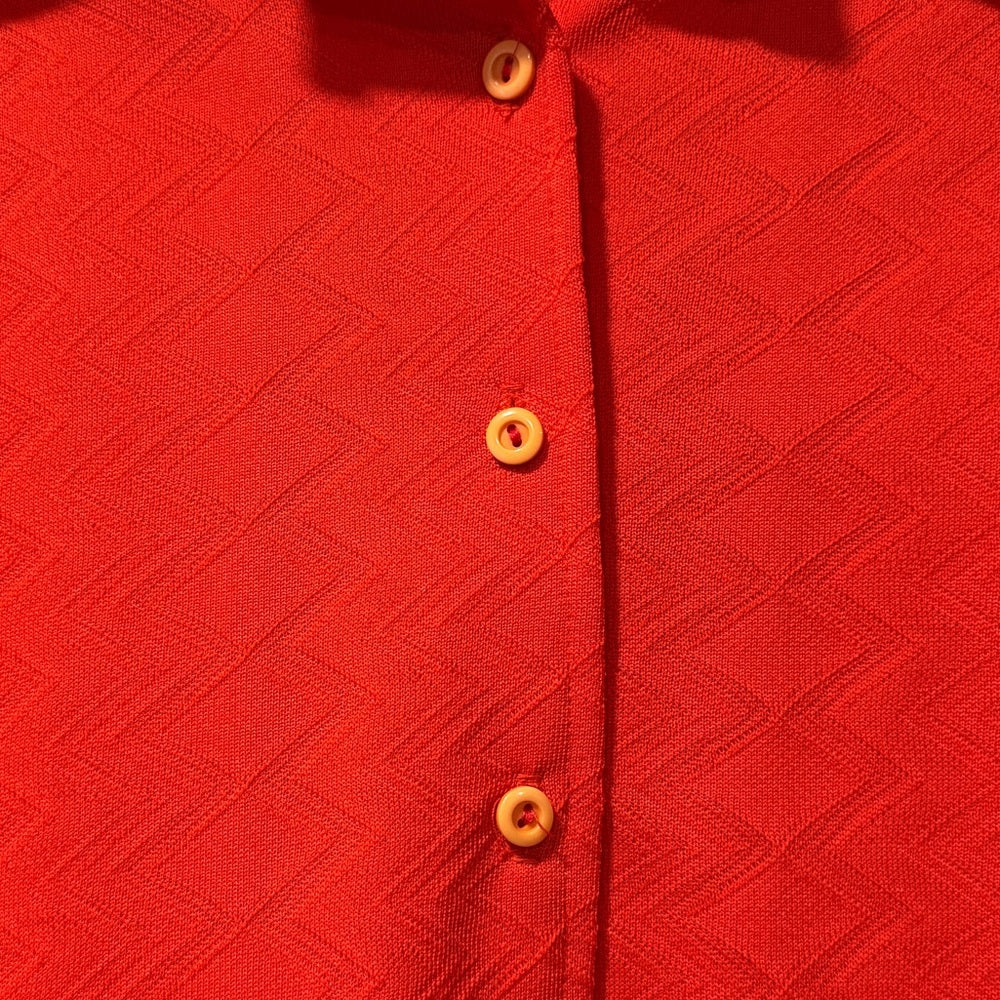 Vintage Red-Orange Button-Up Polyester Collared Shirt Ladies Sz 10