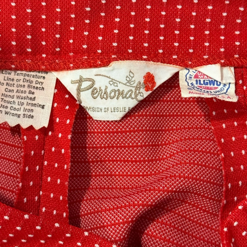 Vintage Scarlet Red A-Line Polka Dot Polyester Skirt by Personal Ladies Size 8