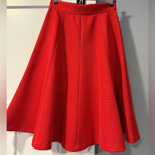 Vintage Scarlet Red A-Line Polka Dot Polyester Skirt by Personal Ladies Size 8