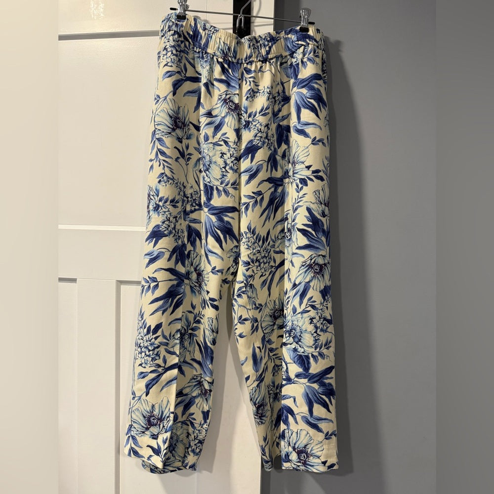 Jules & Leopold Blue and Cream Floral Elastic Waist Pants Ladies Sz XL