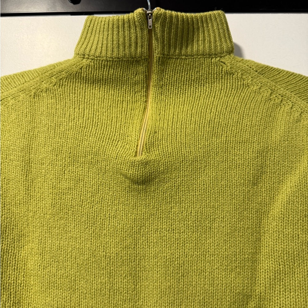 Vintage Chartreuse Green Wool Sweater With Zipper Neck Ladies Sz Small (36)