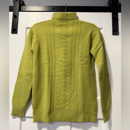 Vintage Chartreuse Green Wool Sweater With Zipper Neck Ladies Sz Small (36)