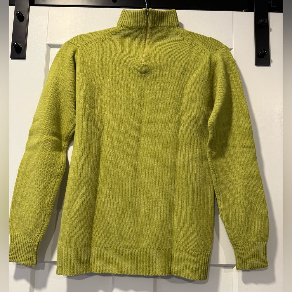 Vintage Chartreuse Green Wool Sweater With Zipper Neck Ladies Sz Small (36)