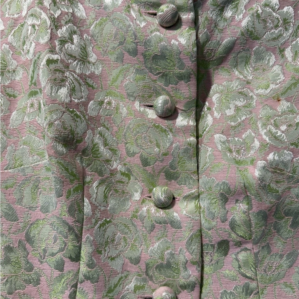 Vintage Pink and Green Floral Brocade Jacket by Harzfeld’s Ladies Sz Small