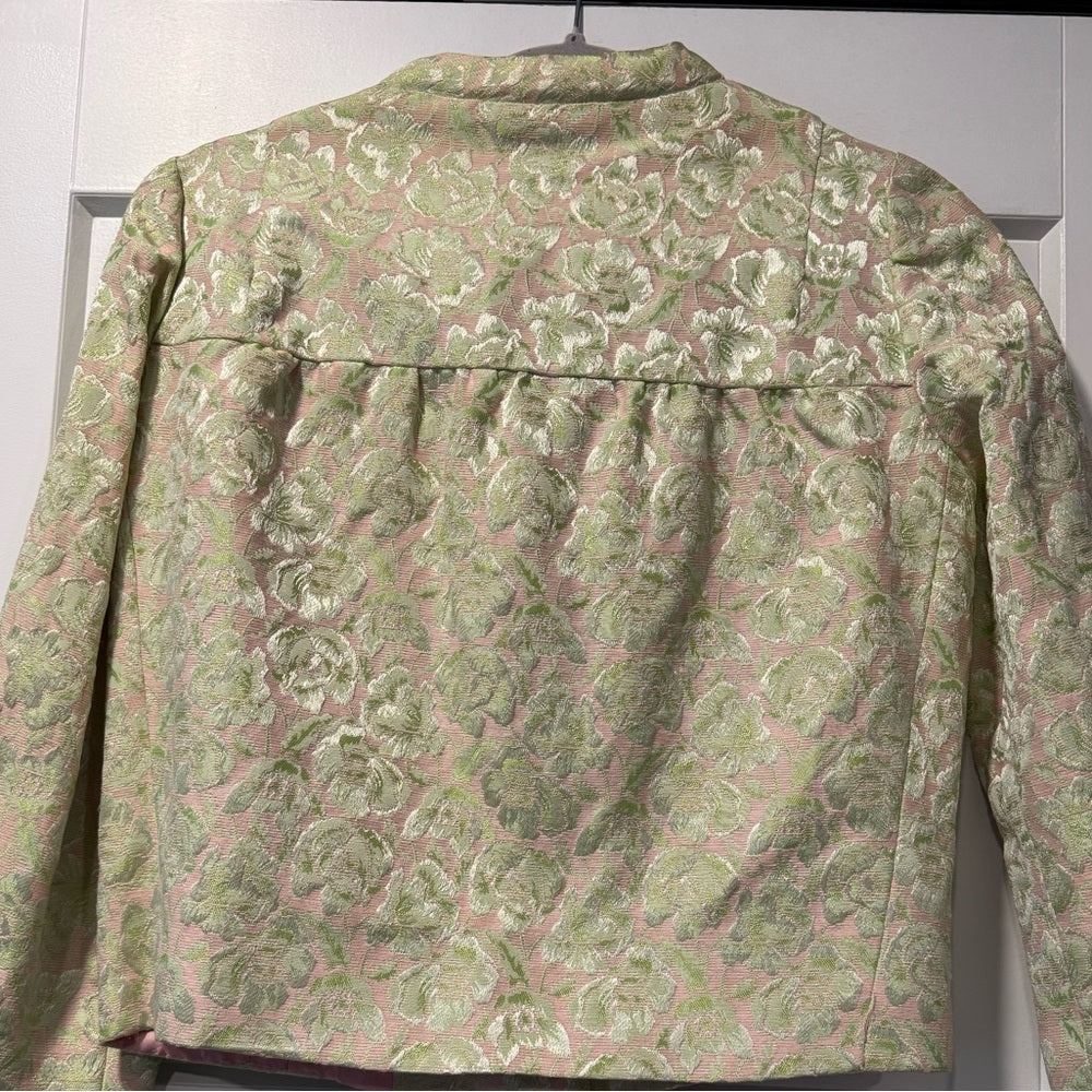 Vintage Pink and Green Floral Brocade Jacket by Harzfeld’s Ladies Sz Small