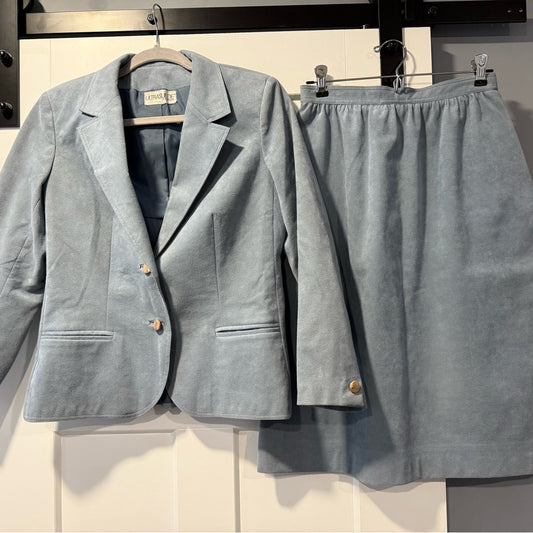Vintage Ultrasuede Light Blue Jacket & Skirt Set Union Made Size 4