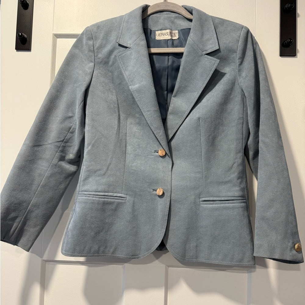 Vintage Ultrasuede Light Blue Jacket & Skirt Set Union Made Size 4