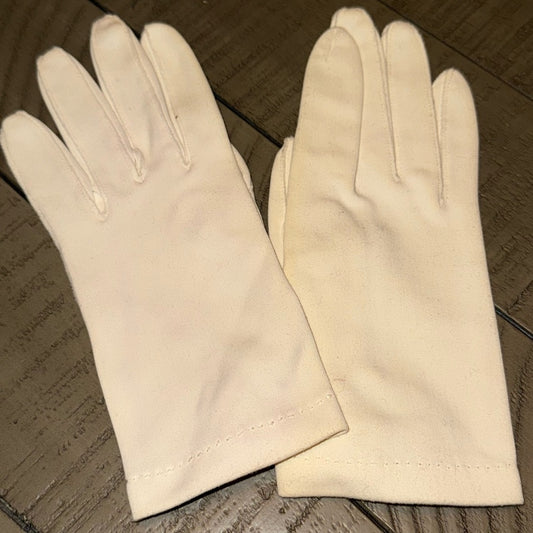 Vintage Elegant White Fabric Ladies Dress Gloves w/ Faux Pearl Buttons