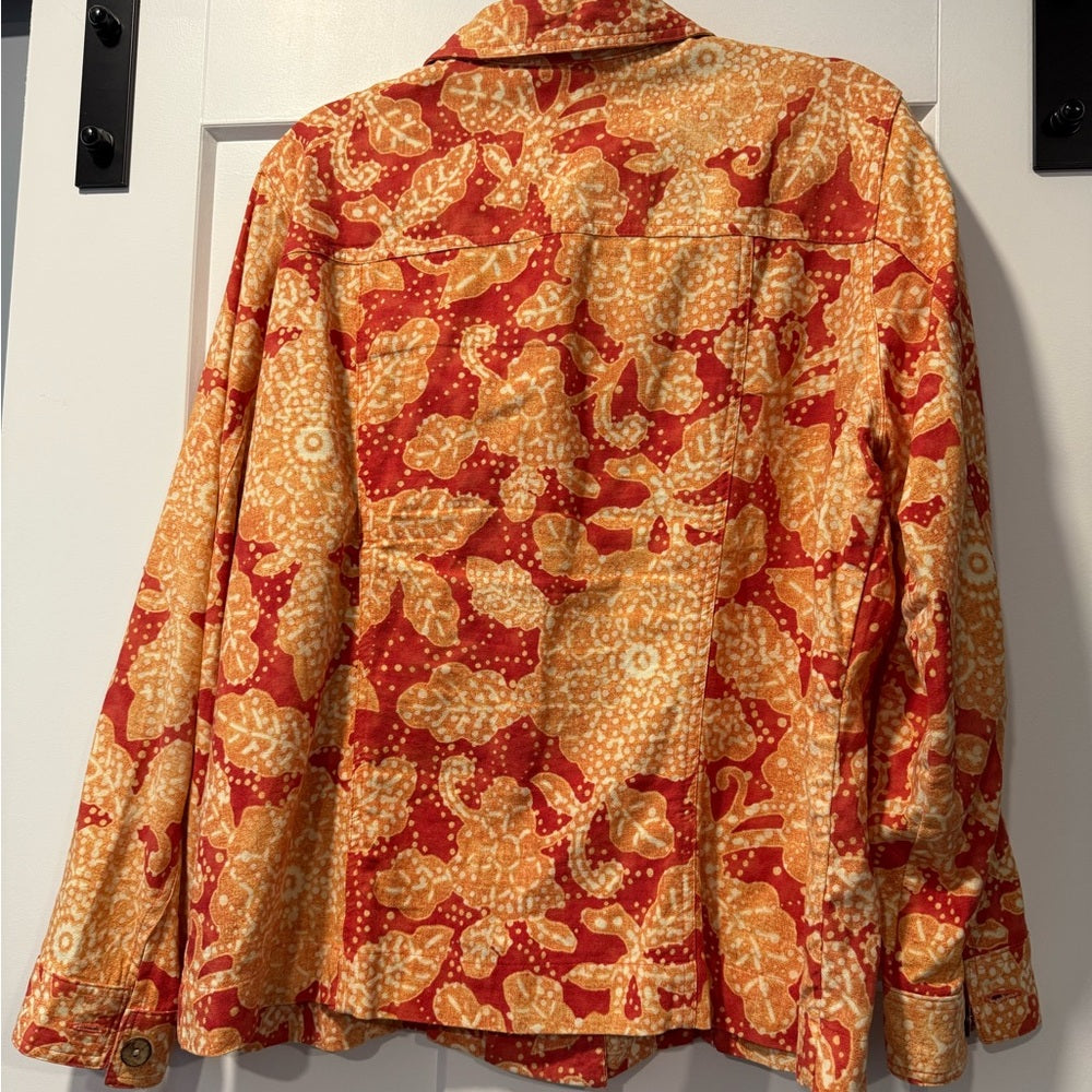 Coldwater Creek Red and Orange Patterned Linen Jacket Size 1X