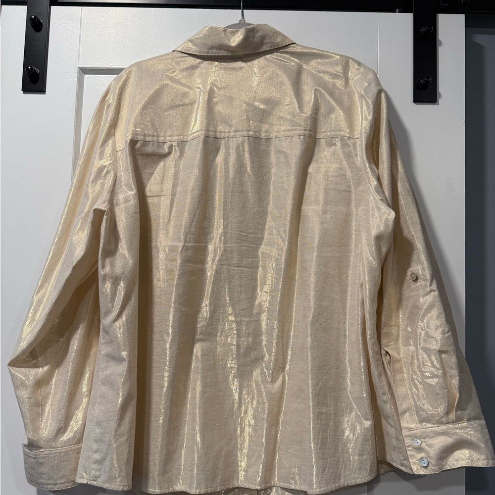Ruby Road Gold Shimmer Button-Up Blouse Women’s Size 20 W