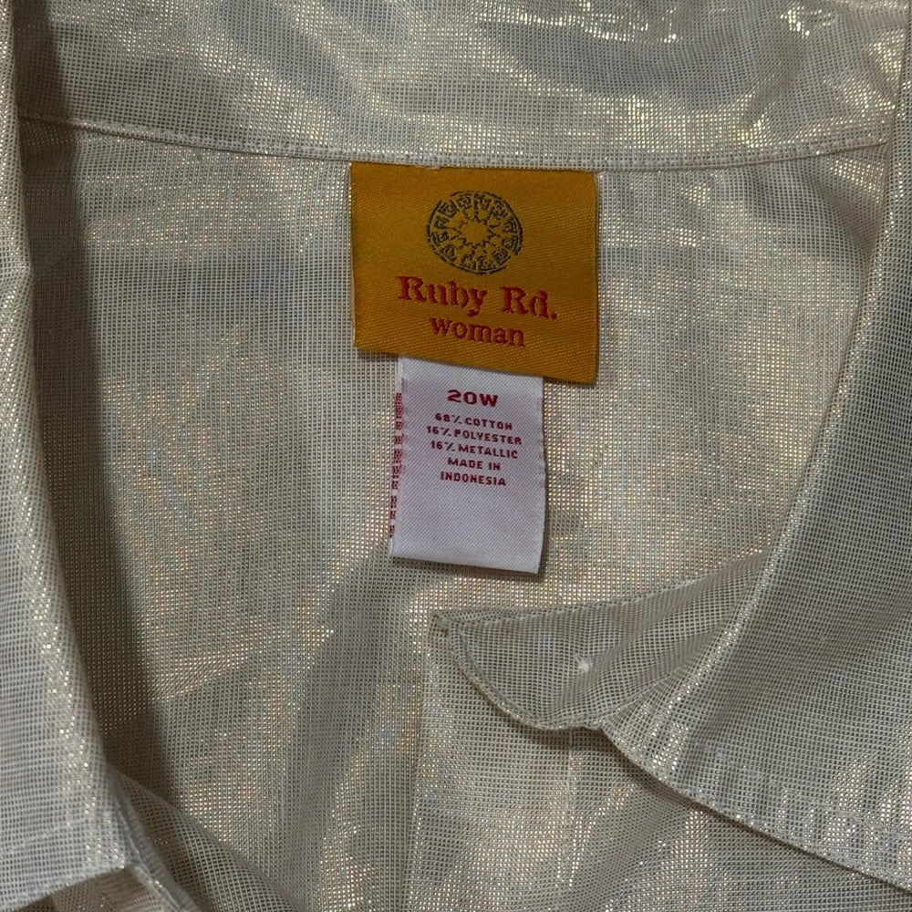 Ruby Road Gold Shimmer Button-Up Blouse Women’s Size 20 W