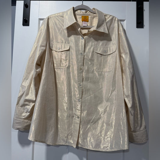 Ruby Road Gold Shimmer Button-Up Blouse Women’s Size 20 W
