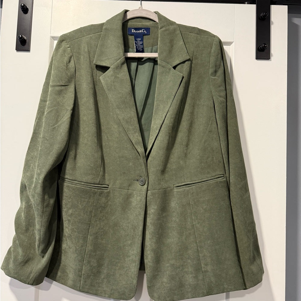 Denim & Co. Sueded Sage Green Blazer Ladies Size Large